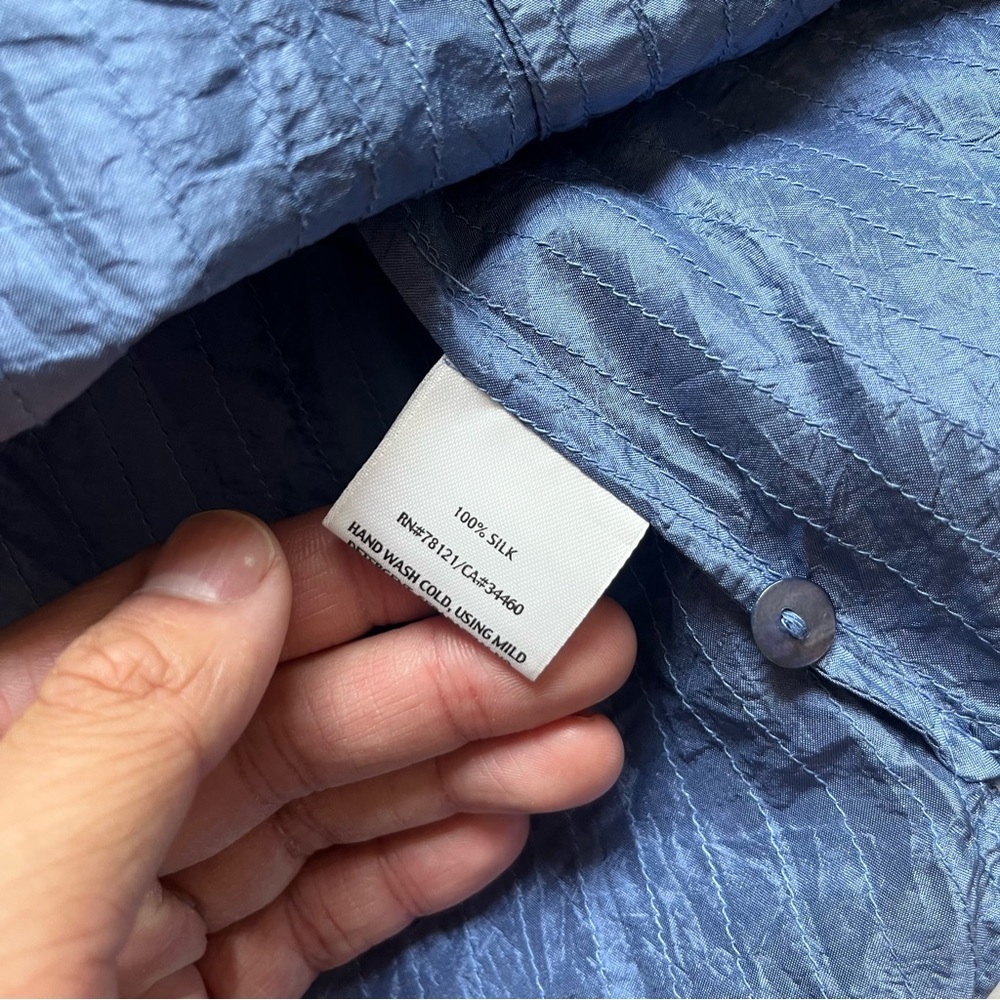 EILEEN FISHER blue‎ silk pleated pintuck button up boxy lagenlook tunic shirt - Picture 8 of 8